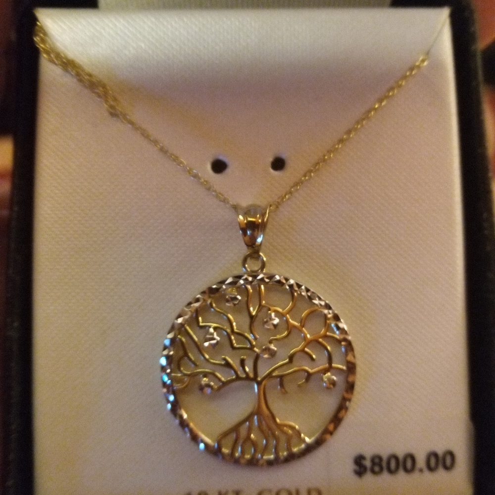 Two-Tone Family Tree 10k. Necklace